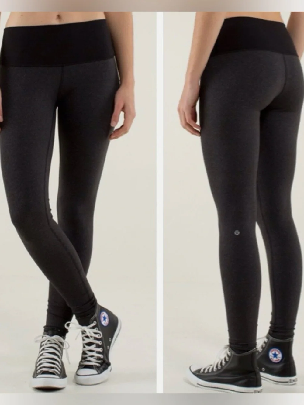 Lululemon Wunder Under Pant High/Low Wee Stripe Heathered Black Size 10